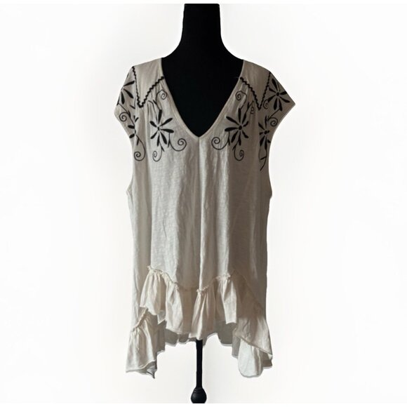 Free People Floral Embroidered Oversized Tunic Top Women’s Medium Boho Peasant - Picture 3 of 16
